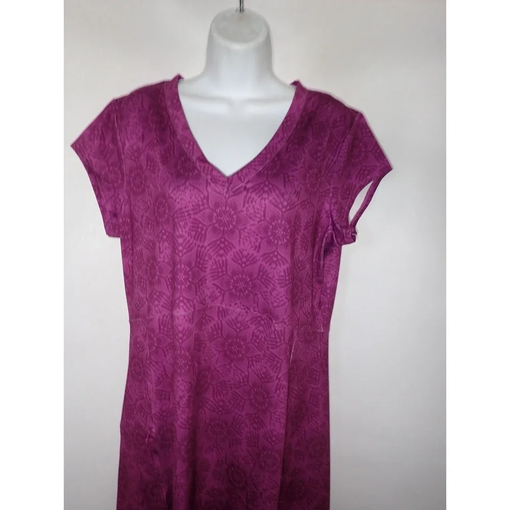 LL Bean Womens Floral Lace Print V-Neck Short Sleeve Performance Dress Large